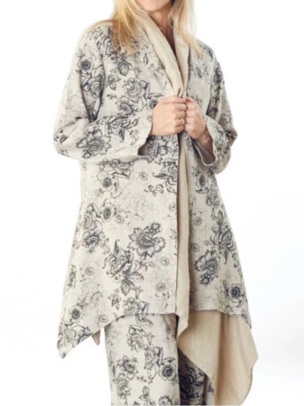 Bryn Walker Jacket Large Linen Floral Long Sleeves Asymmetrical Hem Art to Wear